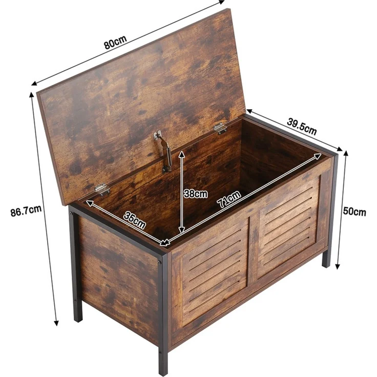 Home Nature Wohnkonzept Aufbewahrungsschrank, Spielzeugtruhe, Schuhbank, Sitztruhe mit 2 Sicherheitsscharnieren, für Flur, Schlafzimmer, Vintagebraun, 50 x 39,5 x 80 cm – Bild 2
