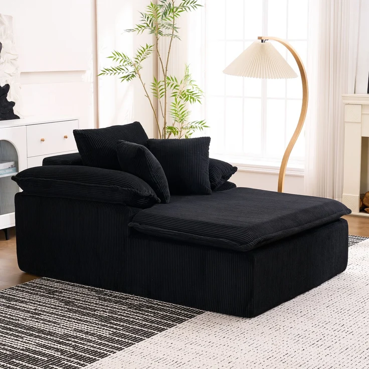 Großes Cord Sofa Cloud Form, rahmenloses Loungesofa,High-Density Schaum, kein Aufbau, 177x122 cm,ergonomisch,weich,Schwarz – Bild 2