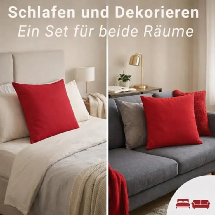 Komfortec Kissenbezug 80x80 cm 2er Set aus Gebürstet Mikrofaser mit Reißverschluss, Atmungskativ und Weich – Rot – Bild 3