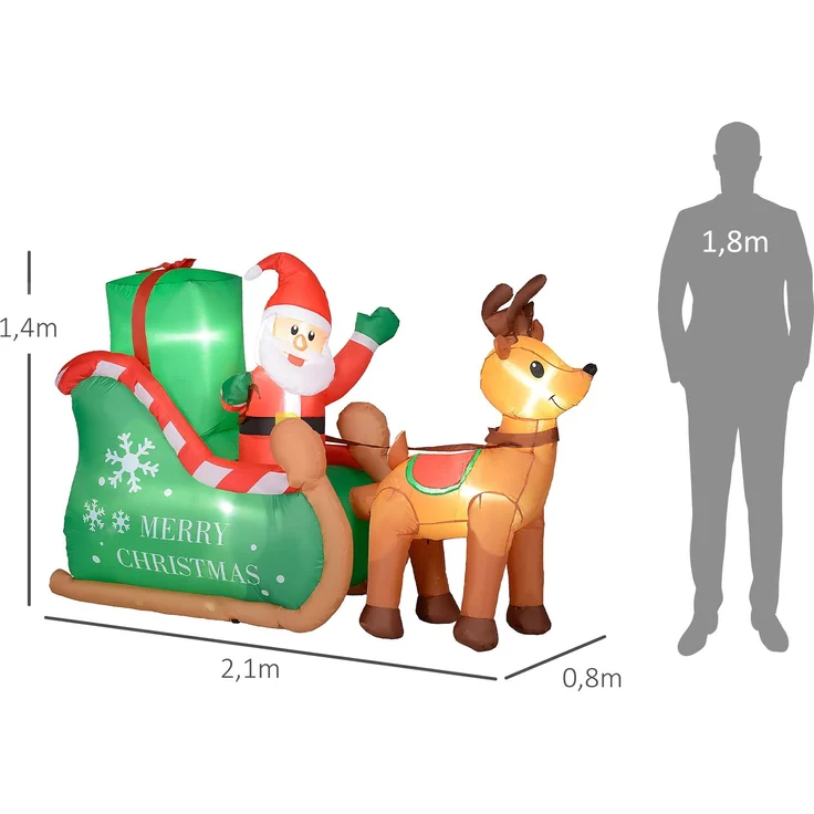 Outsunny Aufblasbar Weihnachtsdeko, Polyester, Mehrfarbig, 210L x 80B x 140H cm – Bild 3