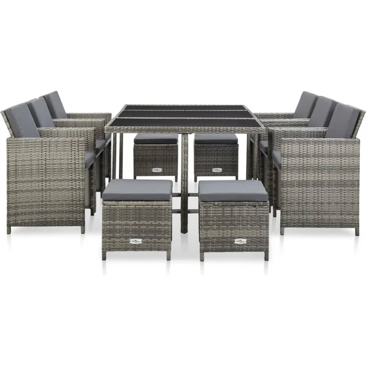 vidaXL 11-tlg. Garten-Essgruppe mit Auflagen Poly Rattan Grau 46537 – Bild 12