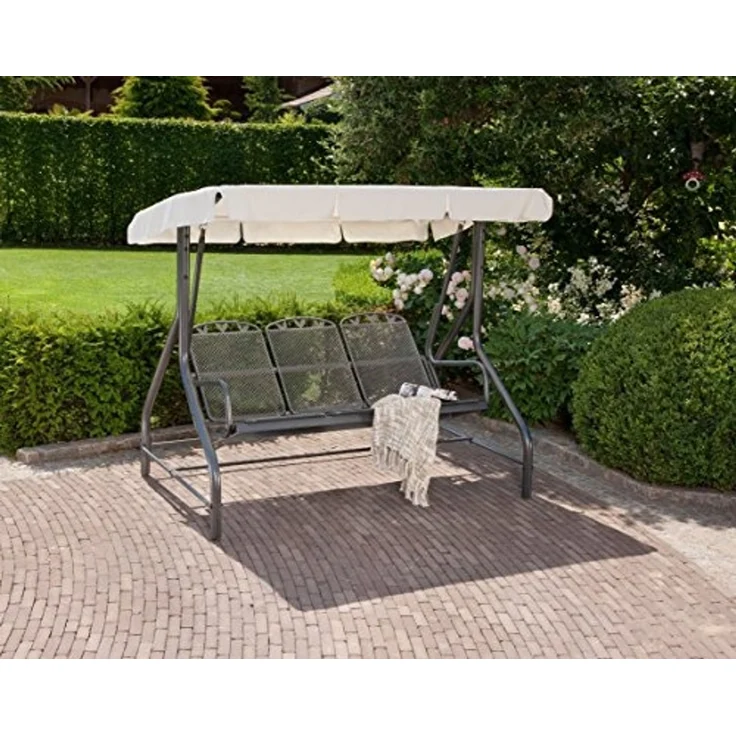greemotion 'Toulouse' Hollywoodschaukel, 3-Sitzer, wetterfest, Kunststoffummanteltem Stahl eisengrau / sand, 196x168x120 cm – Bild 2