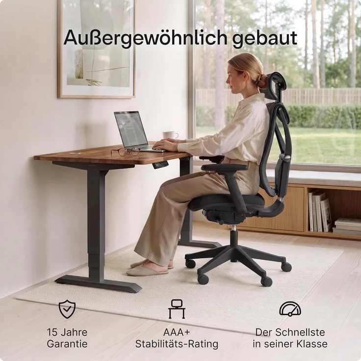Desktronic HomePro Elektrisch höhenverstellbarer Schreibtisch 140x70cm Massive Walnuss/Schwarz mit Memory-Funktion, Anti-Kollisions Technologie, USB-A und USB-C-Ladeanschlüssen – Bild 3