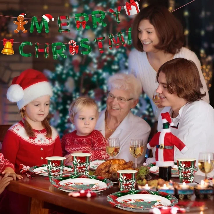 Weihnachtspapier Partygeschirr 114-teilig für 24 Gäste - Dekoration Santa Claus – Bild 7