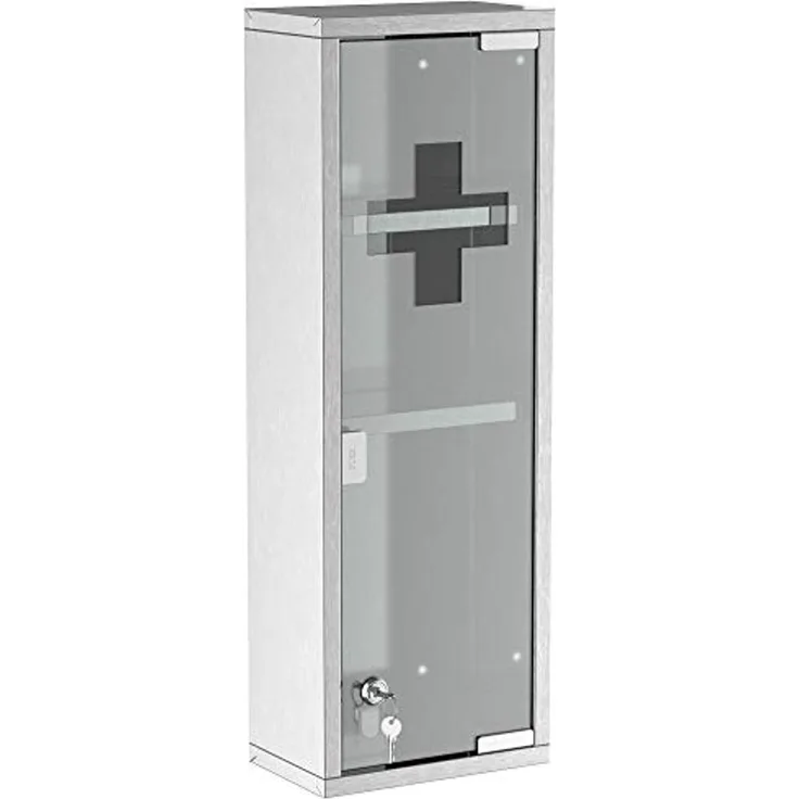 Kleankin Medizinschrank Erste-Hilfe-Schrank mit Schloss 3 Fächer (Medikamentenschrank, 1-St, Arzneischrank) Silber 20 x 12 x 58 cm