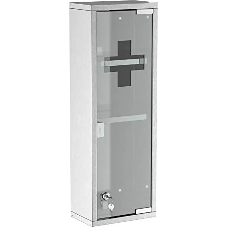 Kleankin Medizinschrank Erste-Hilfe-Schrank mit Schloss 3 Fächer (Medikamentenschrank, 1-St, Arzneischrank) Silber 20 x 12 x 58 cm – Bild 1