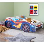 Alcube Autobett mit LED-Beleuchtung PKW Burning Flame - Auto Kinderbett mit Matratze, Lattenrost & Rausfallschutz – MDF Bett für kleine Rennfahrer ab 2 bis 3 Jahren - 140x70 cm Pkw Burning Flame mit LED