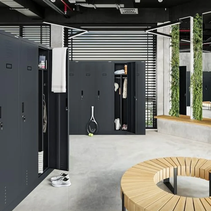 Jan Nowak Spind Schrank, Kleiderschrank, Metallschrank, Schließfachschrank | 2 Abteile mit Kleiderstange, Lüftungsschlitze, Trennwände, 4 Kleiderhaken pro Abteil | 180 cm x 80 cm x 50 cm (Anthrazit) – Bild 10