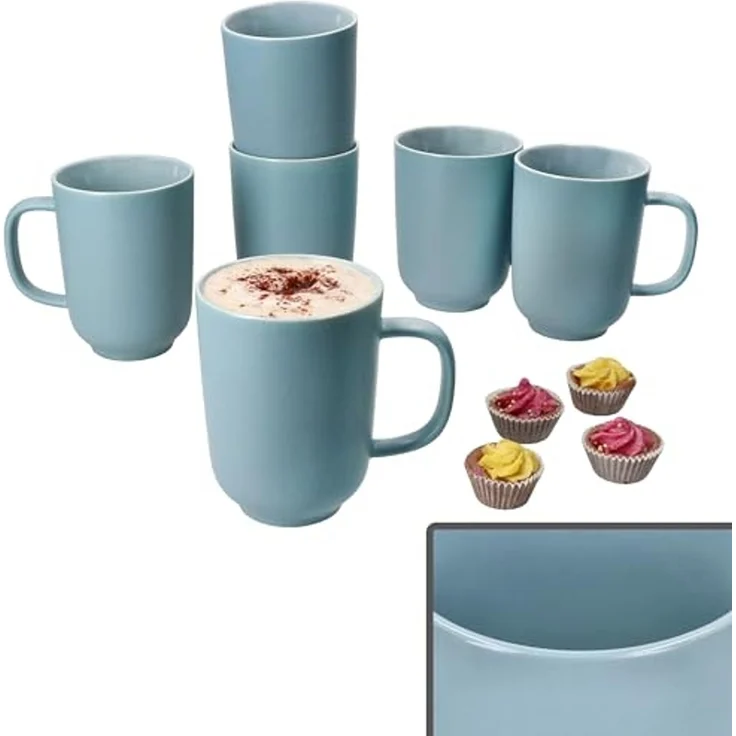 Ritzenhoff & Breker Becher Ritzenhoff 6x Jasper Kaffeebecher 250ml H10,4cm Graublau Tee-Tassen, Steingut – Bild 1