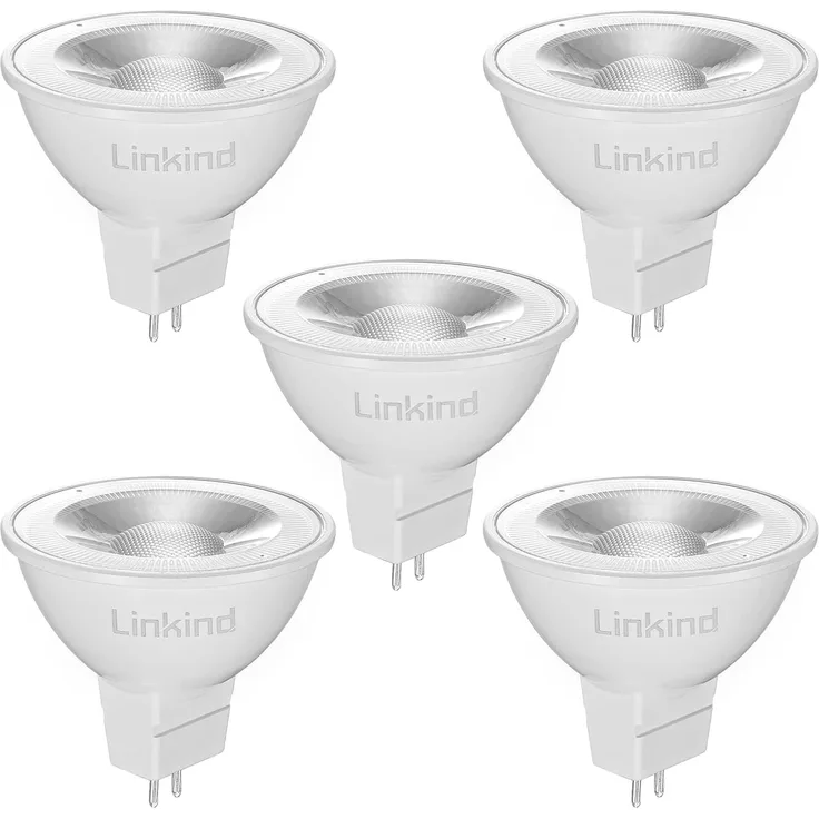 Linkind GU5.3 LED Lampe 5W, ersetzt 50 Watt, 5000K Tageslichtweiß 520Lm MR16 Spot Reflektor mit 36° Abstrahlwinkel, AC/DC 12V LED Energiesparlampe GU5.3, nicht dimmbar, 5 Stück