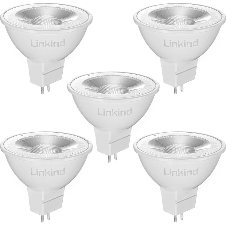 Linkind GU5.3 LED Lampe 5W, ersetzt 50 Watt, 5000K Tageslichtweiß 520Lm MR16 Spot Reflektor mit 36° Abstrahlwinkel, AC/DC 12V LED Energiesparlampe GU5.3, nicht dimmbar, 5 Stück