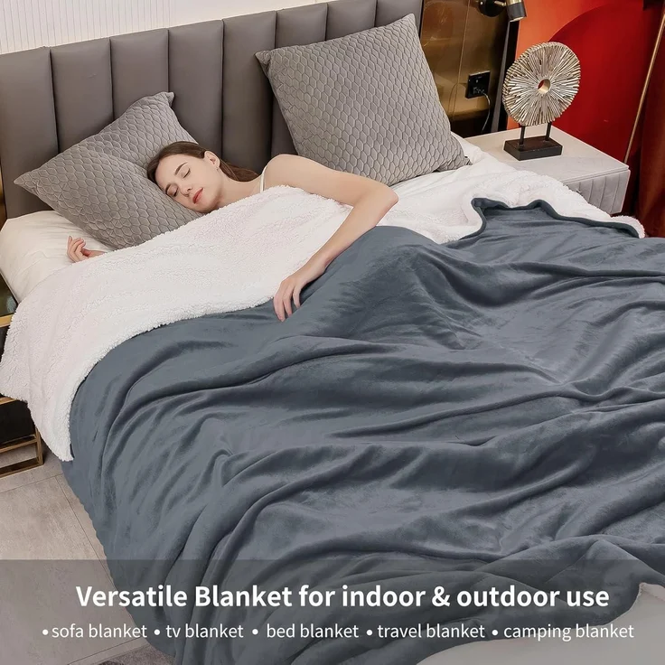 Kuscheldecke Sherpa Fleece Couchdecke XXL 220 x 240 cm Anthrazit – Bild 3