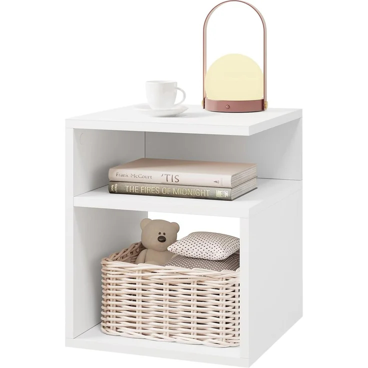 EUGAD Nachttisch Weiß, Beistelltisch mit 2 offene Fächer, 35 x 41,5 x 35 cm, Nachtkommode Nachtschrank für Boxspringbett, Platzsparender Nachttisch für Wohnzimmer Schlafzimmer, 0002CTG