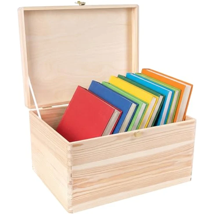 Creative Deco Holzkiste Natur mit Deckel und Schloss, Erinnerungsbox Baby Groß Holzbox mit Deckel Unlackiert Kasten – Bild 2