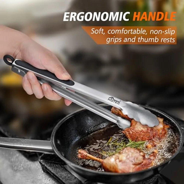 hotec Premium Edelstahl Küche Zange Set von 5,1 22,9 cm und 30,5 cm Locking Metall Lebensmittel Zange rutschfesten Griff – Bild 3