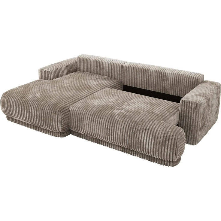 RINA L Design Ecksofa, Schlaffunktion & Stauraum, DL-System, Wellenfedern, Liegefläche 220x155 cm, freistehendes Polstersofa, Schlafcouch - Hellbraun Cord - Links Seite – Bild 5