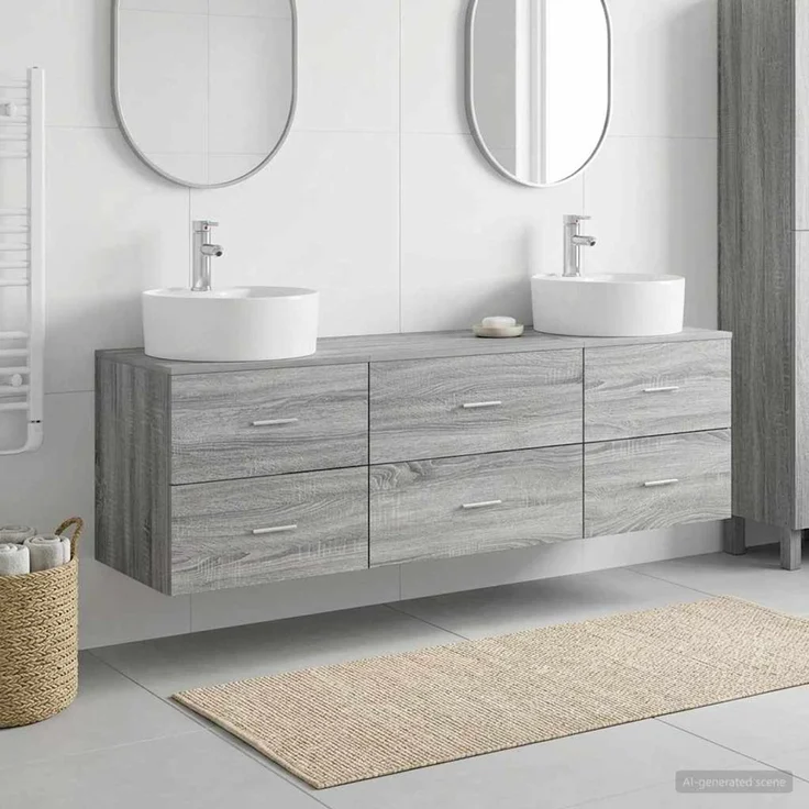 vidaXL Wandmontiertes Badezimmerschrank-Set 3 stk. Grau Sonoma 3405872 – Bild 1