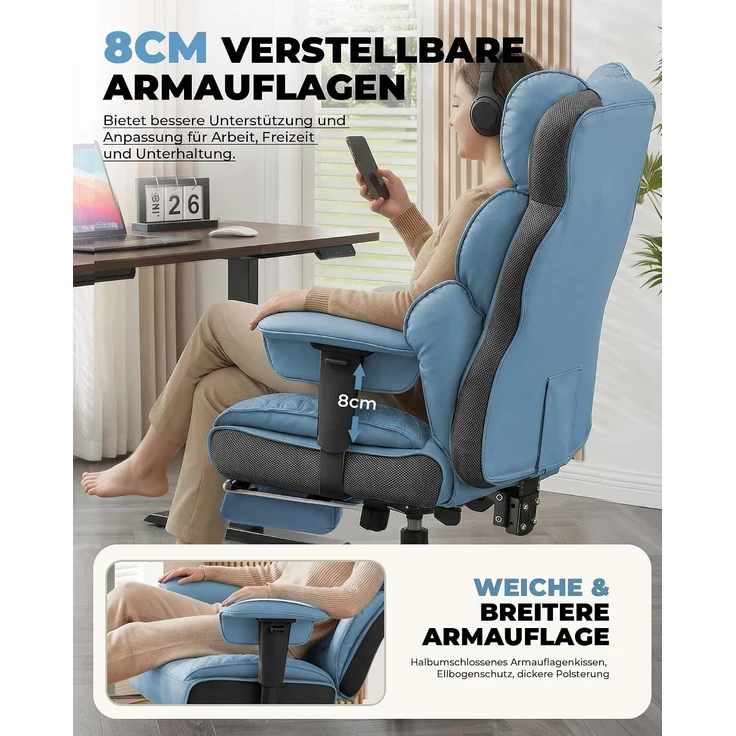 COMHOMA Gaming-Stuhl Ergonomischer Bürostuhl 180 kg, mit Lendenstütze & Fußstütze, 150° verstellbare Rückenlehne, hoher Chefsessel – Bild 6