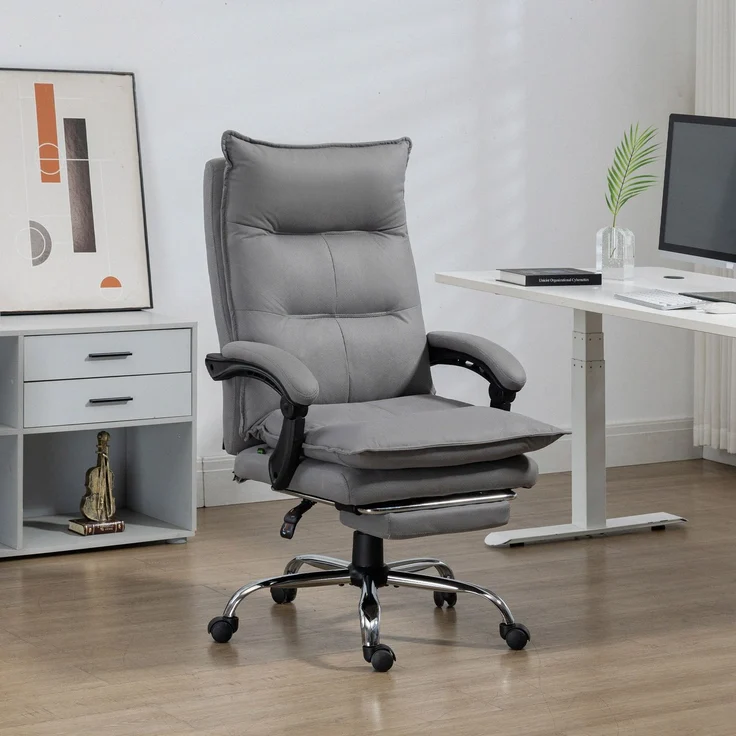 MELAYR, Bürostuhl mit Massagefunktion, Heizfunktion, Fernbedienung, ausfahrbare Fußstütze, 66 x 74 x 121.5 cm, Grau – Bild 4