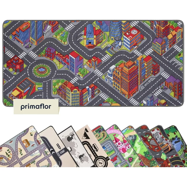Primaflor Interaktiver Spielteppich BIG CITY - 140x200 cm, Made in Europe Kinderteppich mit Straßenmotiv, Hochwertiger Straßen-Teppich für Kinder- und Spielzimmer, Spielmatte für Jungen und Mädchen