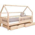 Ehrenkind Hausbett aus nachhaltigem Kiefernholz (mit abnehmbarem Rausfallschutz aus nachhaltigem Holz, Erhältlich in Natur und Weiß Kinderbett 80x160/90x200 cm), höhenverstellbar, nachhaltiges Kiefernholz, hergestellt in Europa