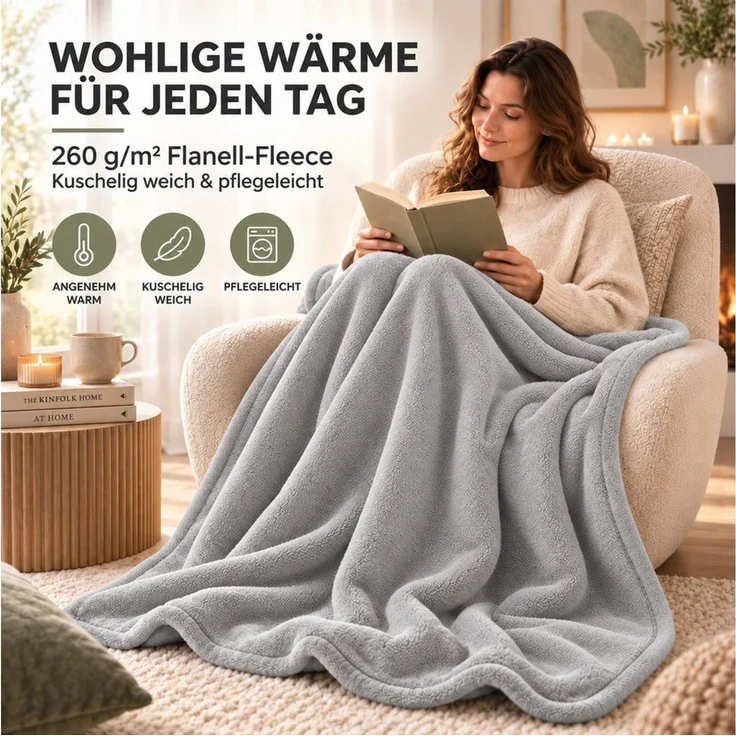 Wohndecke Kuscheldecke 260 g/m², flauschige Wohndecke, Fleecedecke, Oeko-Tex, Komfortec – Bild 4