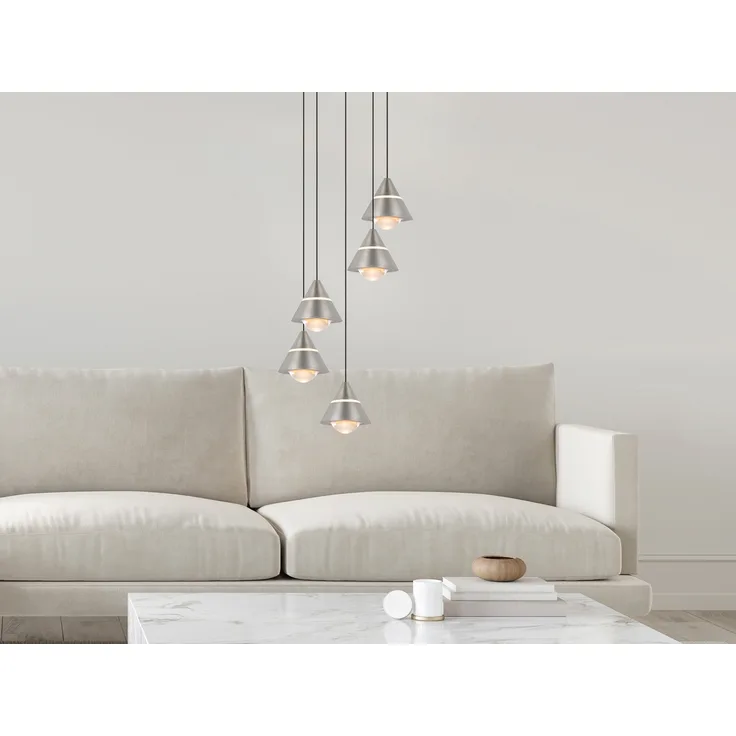 LED Cluster Pendelleuchte ROMEO höhenverstellbar, 5-flammig Silber Ø 28cm