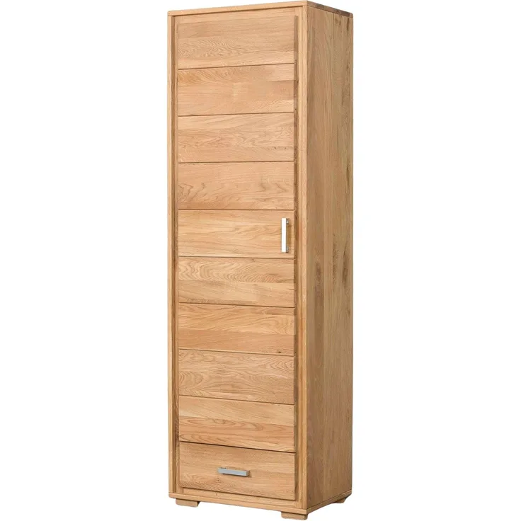 Woodline Dielenschrank Türanschlag links Wildeiche Massivholz geölt, Basel Natur, Auszug ohne Softclose 61x40x193 cm