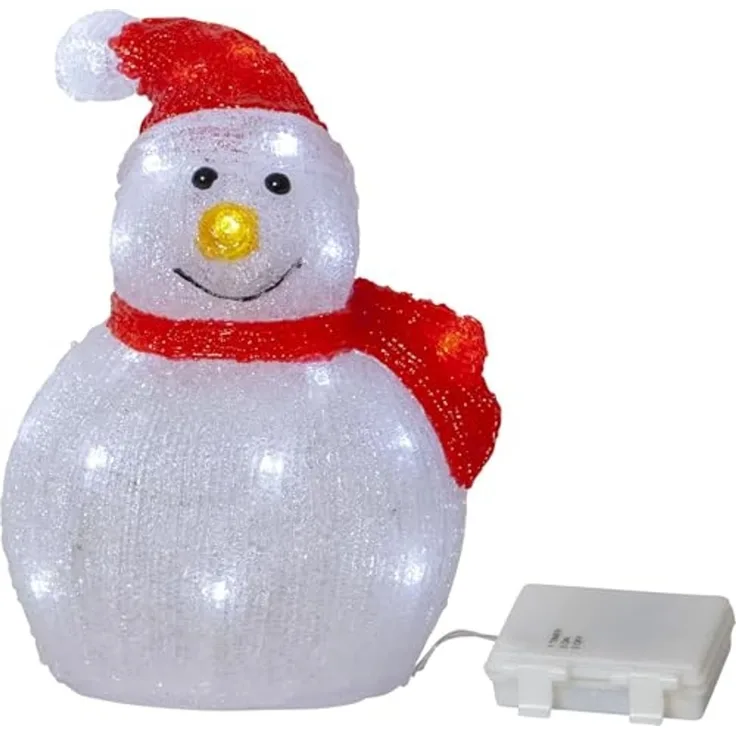 LED Leuchte Crystalo Schneemann Timer H 25cm weiß-rot