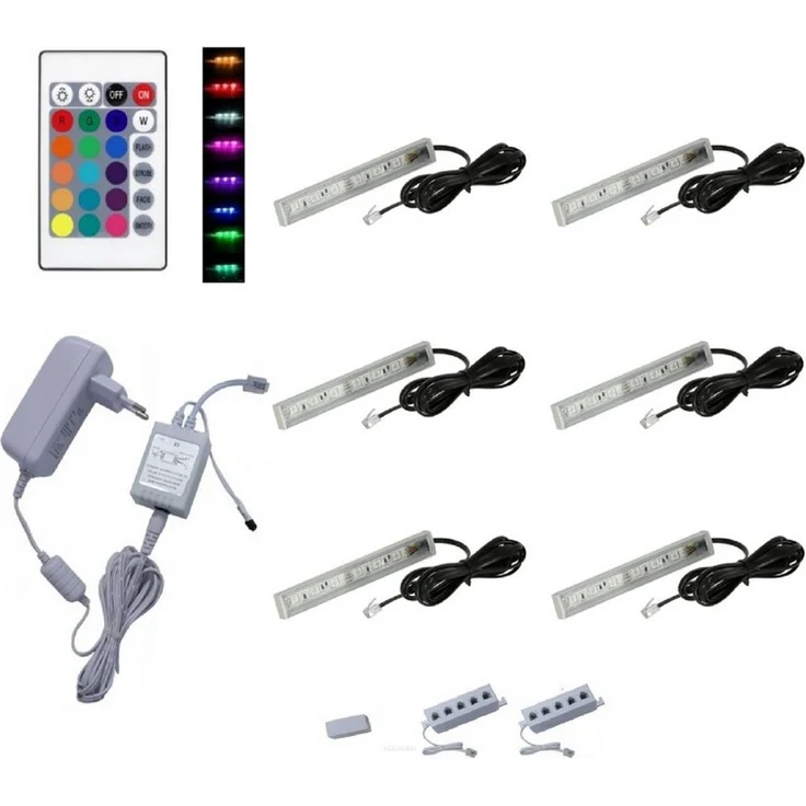 QLS LED Unterbauleuchte RGB 12V 2-8 Stück Weiß, LED fest integriert, Glasbodenbeleuchtung Lichtleiste Fernbedienung 16 Farben Dimmbar – Bild 5