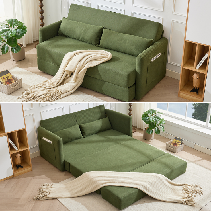 ZUBALIYA Schlafsofa 92x82 cm, mit Stauraum, mit Samtbezug, mit Cordbezug, mit breiten Armlehnen, mit Schaumstoffpolsterung, Grün