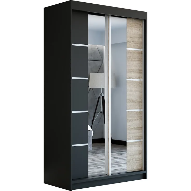 Schwebetürenschrank ERA 2-türig Schrank 120 cm (mit Spiegel) Farbe: Schwarz , sonoma