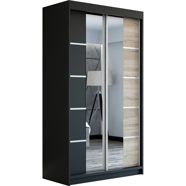 Schwebetürenschrank ERA 2-türig Schrank 120 cm (mit Spiegel) Farbe: Schwarz , sonoma – Bild 1