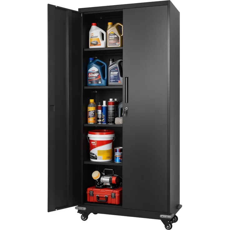 VEVOR Aktenschrank, 184,5 cm Metallschrank mit 4 Verstellbaren Einlegeböden, 2 Magnettüren & 2 Schlüsseln, Werkzeugschrank zur Aufbewahrung von Werkzeugen für Speisekammer, Lager, Keller, Büro