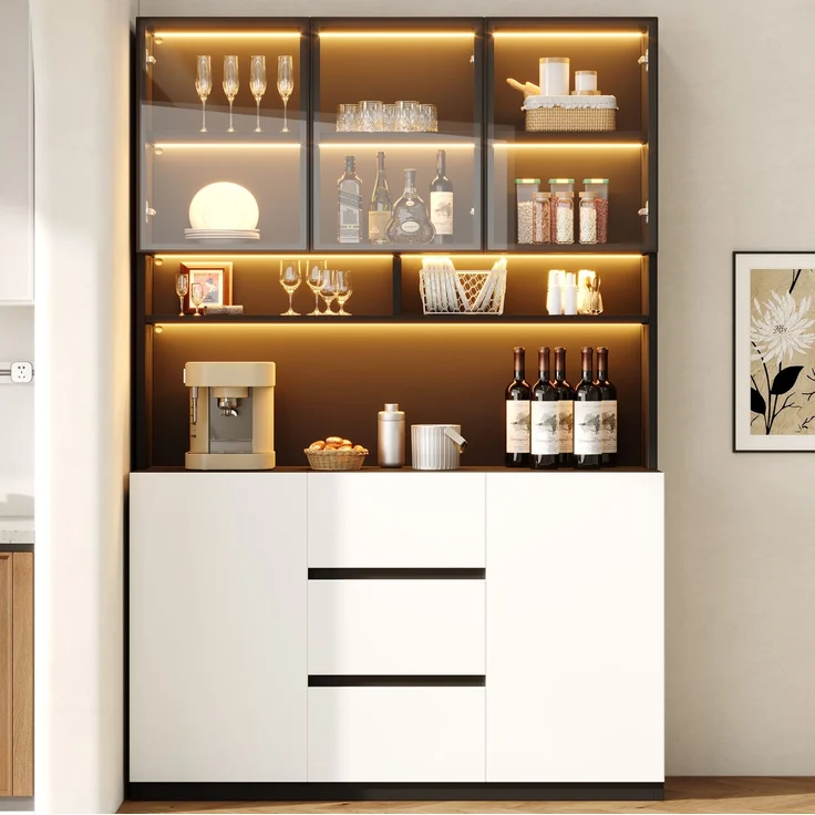 Vitrine 120x200 cm in Schwarz-Weiß mit LED-Beleuchtung und grauen Glastüren – Bild 3