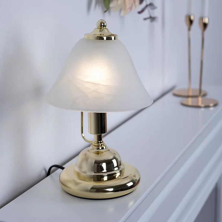 2er Set, Tischleuchte, Metall, Glas, Messing, Antik, H 27 cm – Bild 6