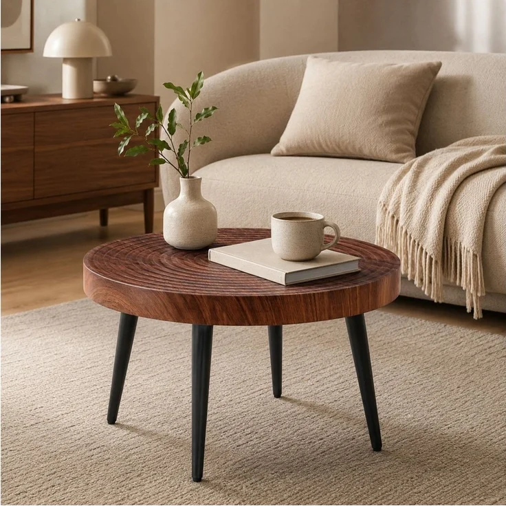Celya Couchtisch Moderner runder Beistelltisch mit 5cm starker Tischplatte (mit Metallfüßen, vielseitig einsetzbar für Wohnzimmer, Café und Büro) – Bild 1