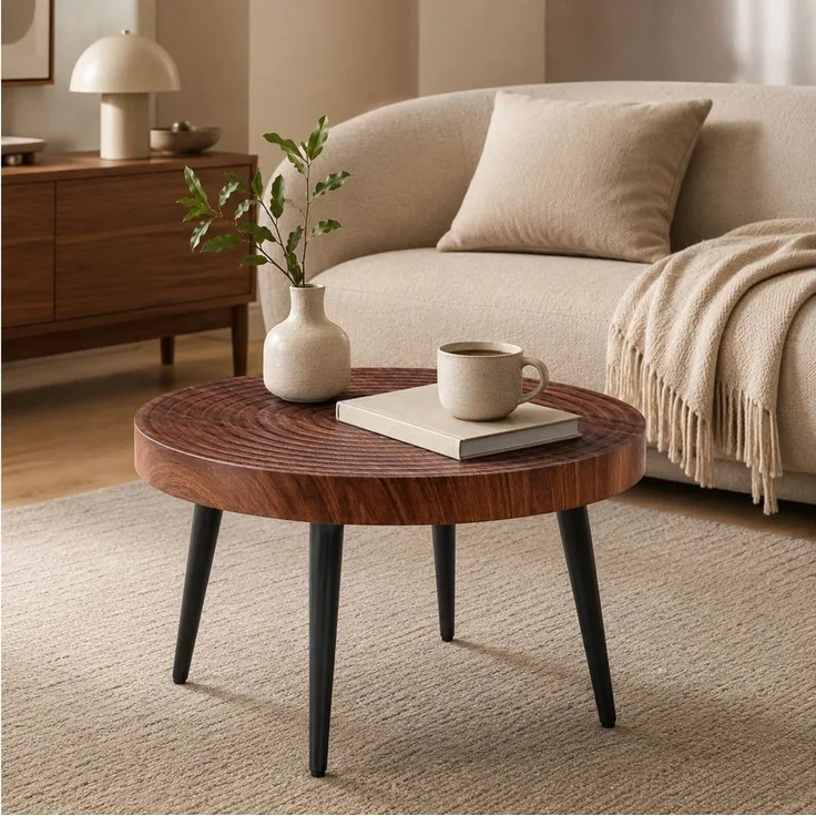 Celya Couchtisch Moderner runder Beistelltisch mit 5cm starker Tischplatte (mit Metallfüßen, vielseitig einsetzbar für Wohnzimmer, Café und Büro)