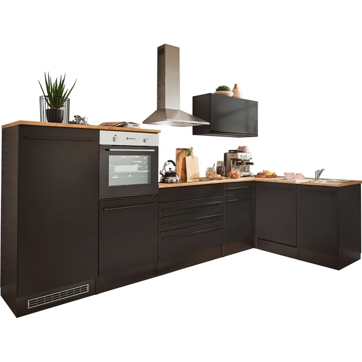 BEGA BBK Küche L-Küchenzeile ohne Elektrogeräte in Schwarz - 320x200x60 cm (B/H/T) – Bild 1