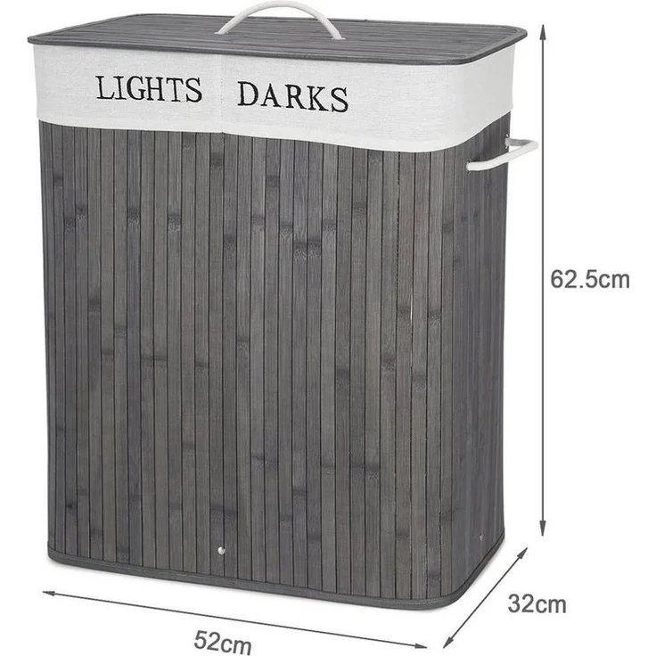 Mondeer Wäschekorb 100L Wäschesortierer aus Bambus (1 St), faltbarer Wäschesammler mit 2 Fächern – Bild 3