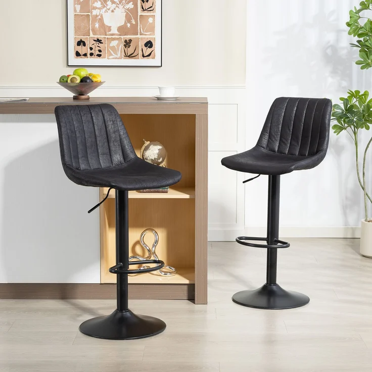 2er-Set Barhocker im Retrodesign, inkl. Fußstütze, höhenverstellbar, Gaslift, Schwarz--Schwarz--110x43x46.5cm--YOUDENOVA – Bild 3