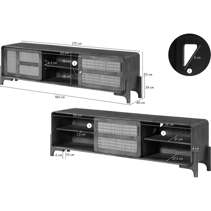 TV-Board Mango/Seegras 180 x 40 x 50 hellbraun lackiert MIZUMI #106 – Bild 6
