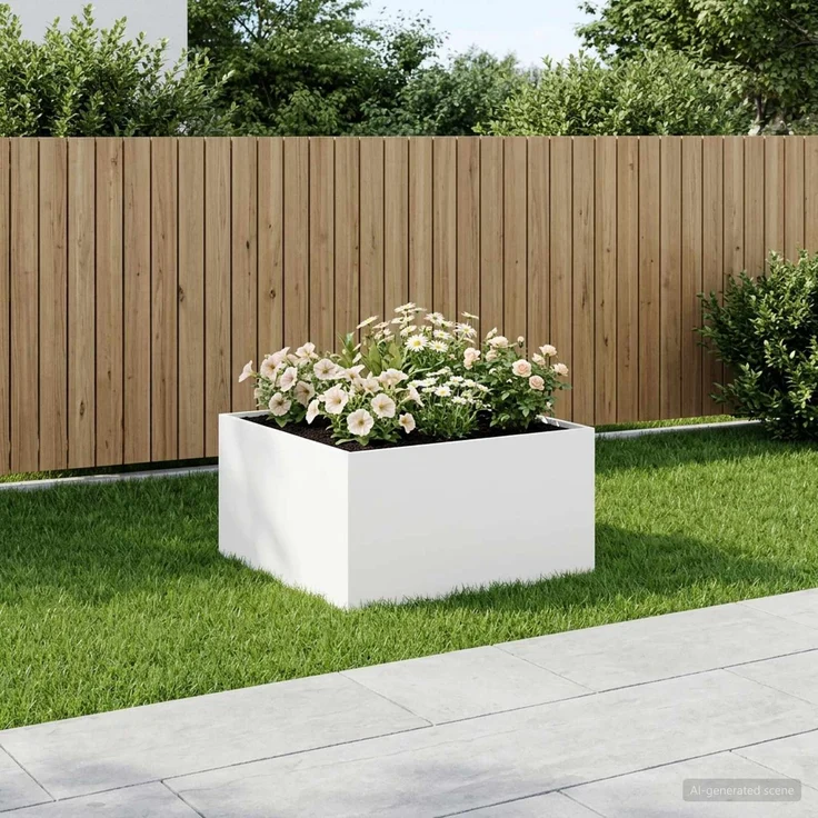 vidaXL Garten-Pflanzgefäß Weiß 80 x 80 x 40 cm Kaltgewalzter Stahl 8005108 – Bild 1