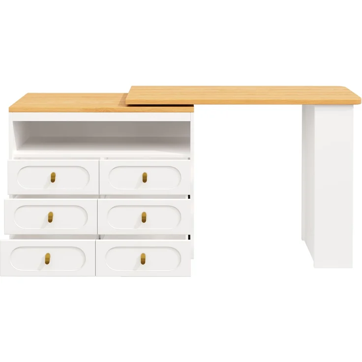 Merax Hochwertiger Ausziehbarer Bartisch mit 360° Drehfunktion und Stauraum, Längenverstellbar von 138-203cm, Rollbarer Bar Tisch mit Schubladen, Weiß – Bild 9
