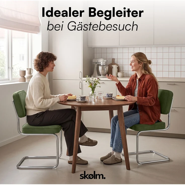 skølm 'Thund' Esszimmerstühle 2er Set, dunkelgrün, Polsterstuhl aus Cord mit verchromten Metallgestell, Schwingstuhl bis 120 kg belastbar – Bild 10