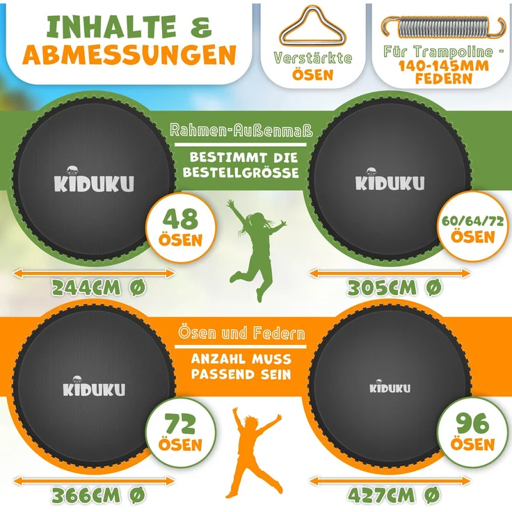 KIDUKU® Trampolin Sprungtuch, UV-Beständig & Wetterfest, Zubehör Ersatzmatte Garten-Trampolin, 72 Ösen, 260g/m² PP, Ø 427 cm – Bild 2