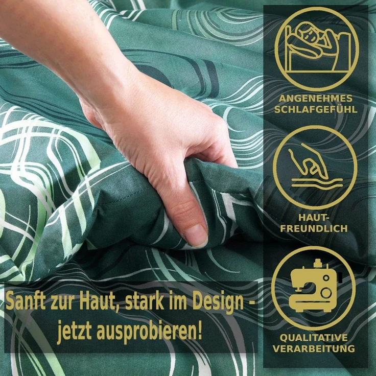 Malika Bettwäsche 155x220 + 80x80 cm atmungsaktiver Baummwoll Renforce Bettbezug, Renforce Baumwolle, 2 teilig, Für Allergiker geeignet, pflegeleicht, angenehm weicher Stoff – Bild 3
