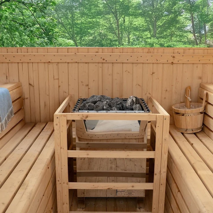XXL Luxus Outdoor Fasssauna 260x230 cm SET Sauna inkl. 10,5 KW Saunaofen 6 Pers. – Bild 2