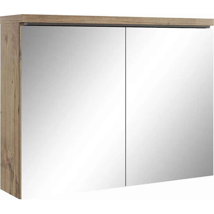 Badplaats Spiegelschrank Paso 80 x 60 cm Kastanien Eiche - Badezimmerschrank mit Spiegel und 2 Türen – Bild 1