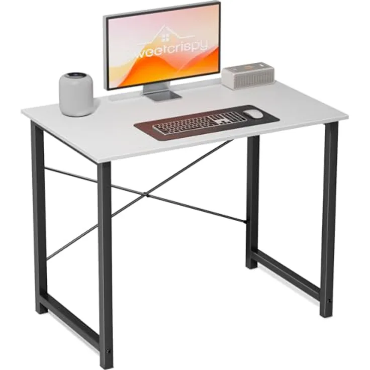 Sweetcrispy Schreibtisch, Kleiner Tisch 80 x 50 x 75.4cm (31in), Computertisch Metallgestell‌, Bürotisch für Arbeitszimmer, Schlafzimmer, Wohnzimmer, Study Table Desk, Weiß